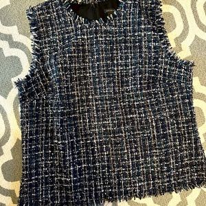 Ann Taylor Blue and White Tweed Shell Blouse